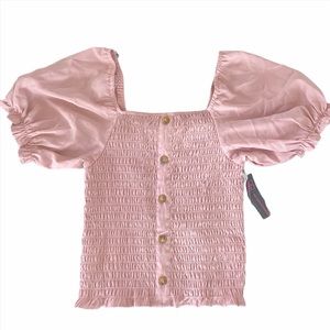Coquette Blouse Top Pink Off Shoulder Milkmaid Cottagecore Bubble Sleeve Size XS